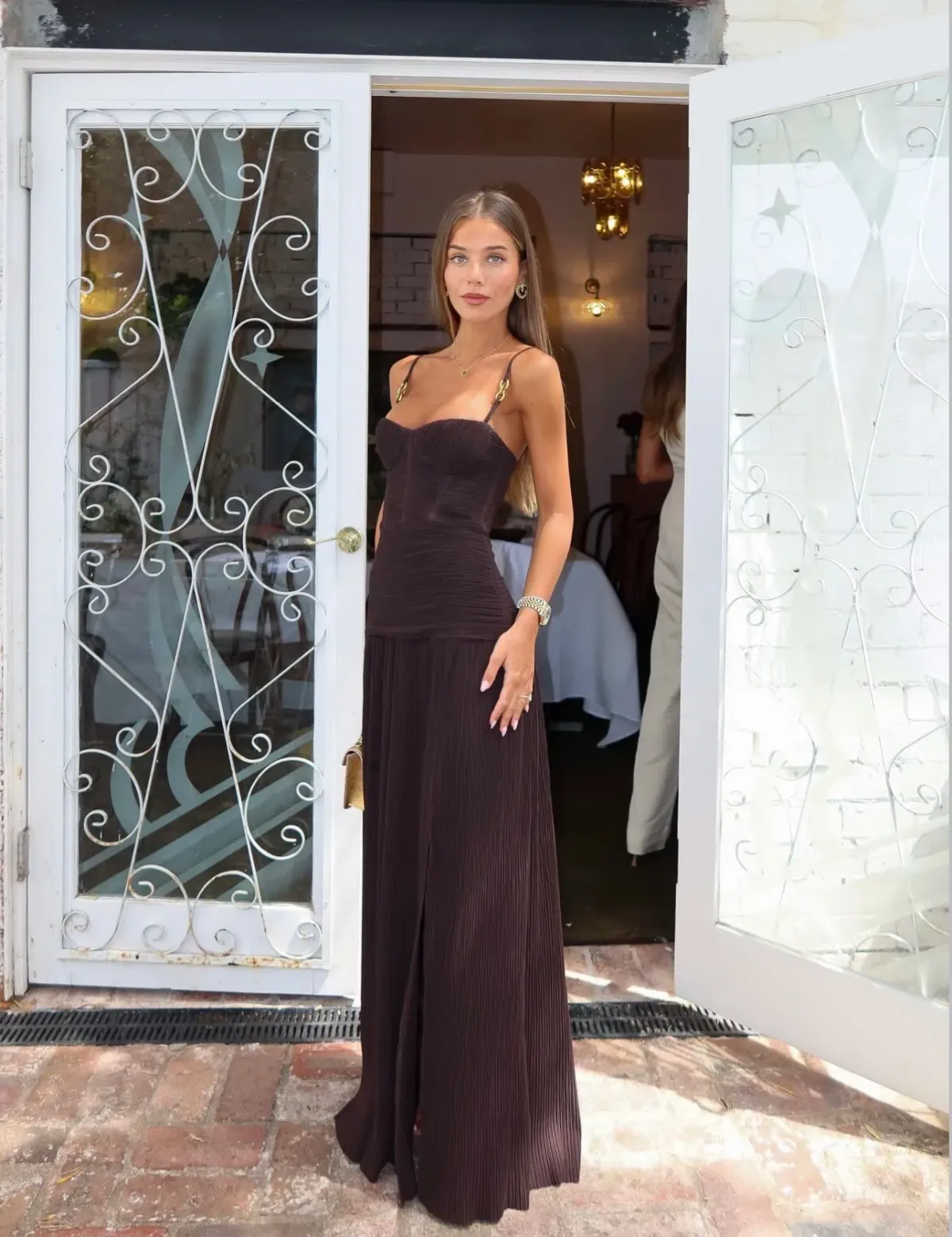 DOUBLE TIME PLEAT DRESS | DARK CHOCOLATE - SIZE 6 - Image 4