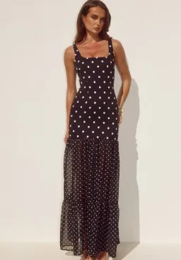 Runaway The Label Tillie Sheer Bottom Maxi Dress - Black/White Polka Size 12 for rent on The Volte - image 1