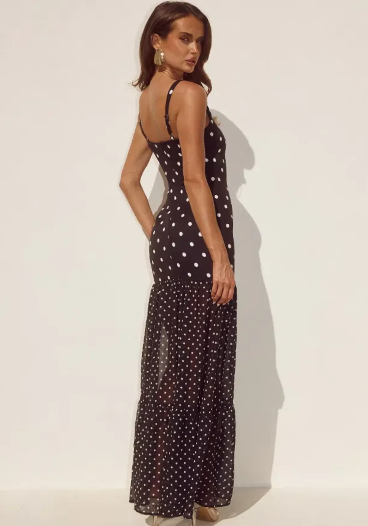 Runaway The Label Tillie Sheer Bottom Maxi Dress - Black/White Polka Size 12 - Image 2