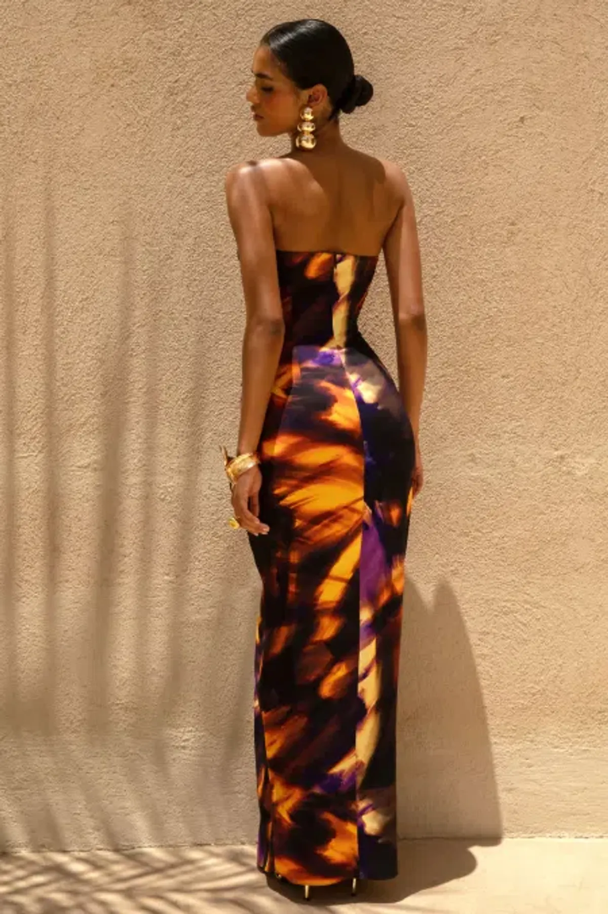 Club L London Nyra Smoke Print Sweetheart Ruched Maxi Dress Size 10 - Image 2