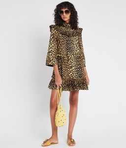 Ganni Bijou Ruffle Mini Dress in Minion Yellow for rent on The Volte - image 1