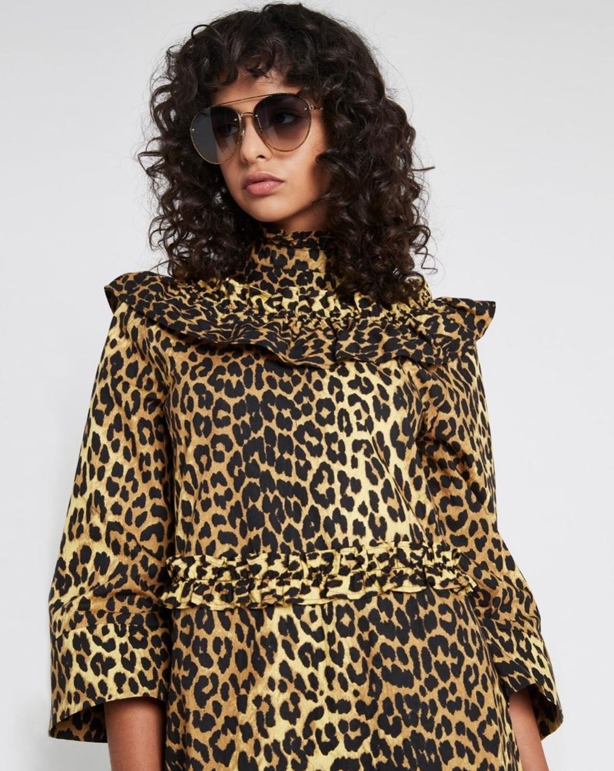 Ganni Bijou Ruffle Mini Dress in Minion Yellow - Image 3