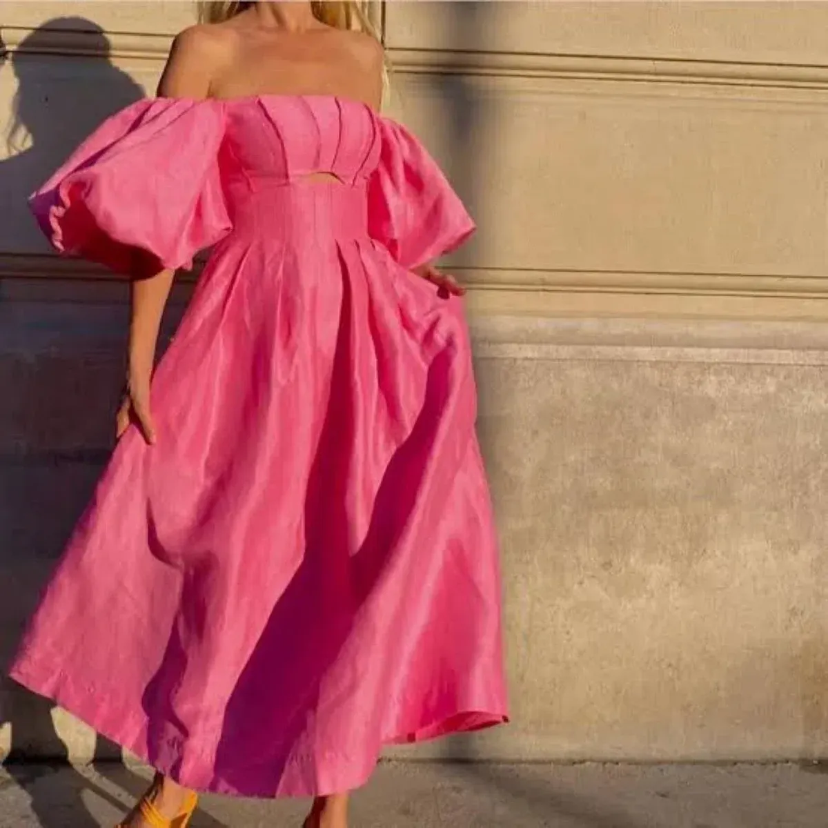 Aje Eugenie Off Shoulder Midi Dress size 8 pink  - Image 2