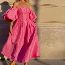 Aje Eugenie Off Shoulder Midi Dress size 8 pink  for rent on The Volte - image 2