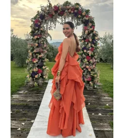 Aje Pandorea Layered Maxi Dress Coral Clay Size 6 for rent on The Volte - image 3