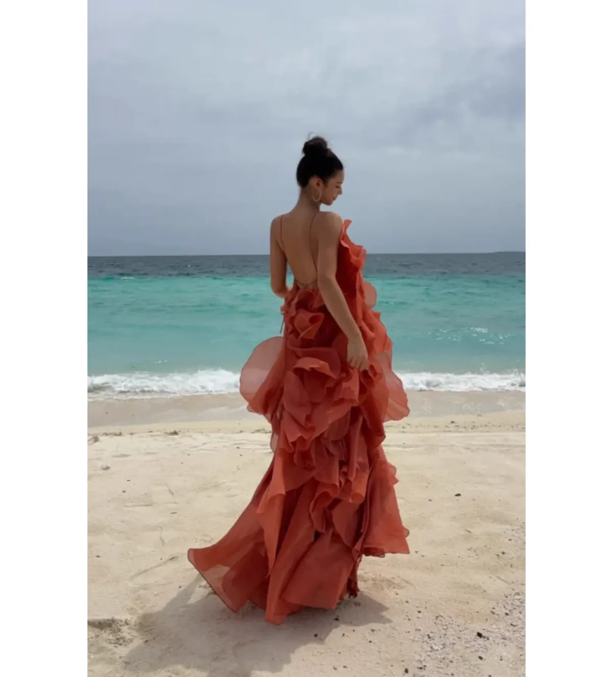 Aje Pandorea Layered Maxi Dress Coral Clay Size 6 - Image 8