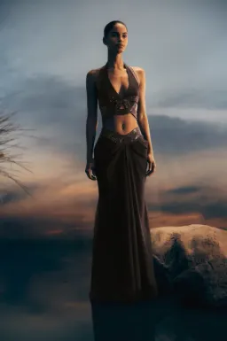 Meshki - Siren Diamonte Top and Skirt Set in Brown for rent on The Volte - image 1