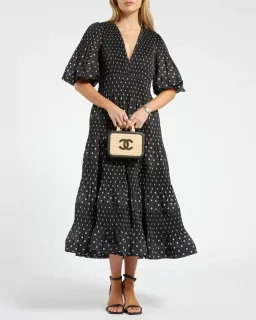 Zimmermann Puff-sleeve Polka-dot Voile Midi Dress Black Size AU 12 (Zimmermann size 2) for rent on The Volte - image 1