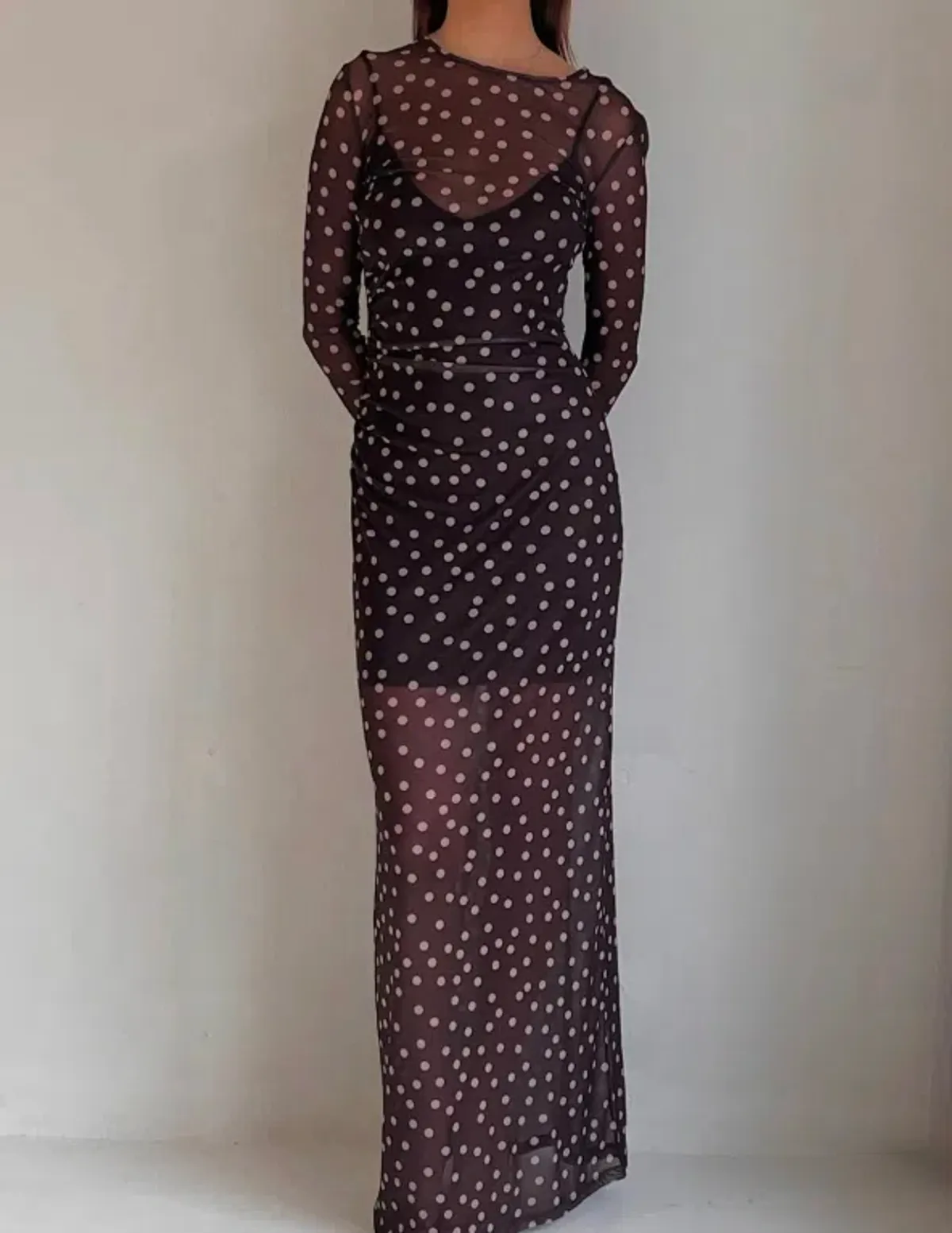 By Nicola Luca Maxi Dress in Chocolate Polka - Image 1