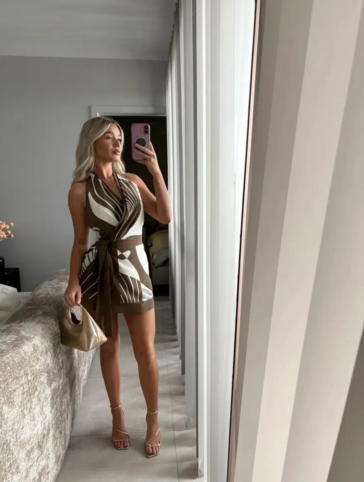 ALMARA WRAP HALTER MINI DRESS | ESPRESSO STRIPE - SIZE 10 - Image 2