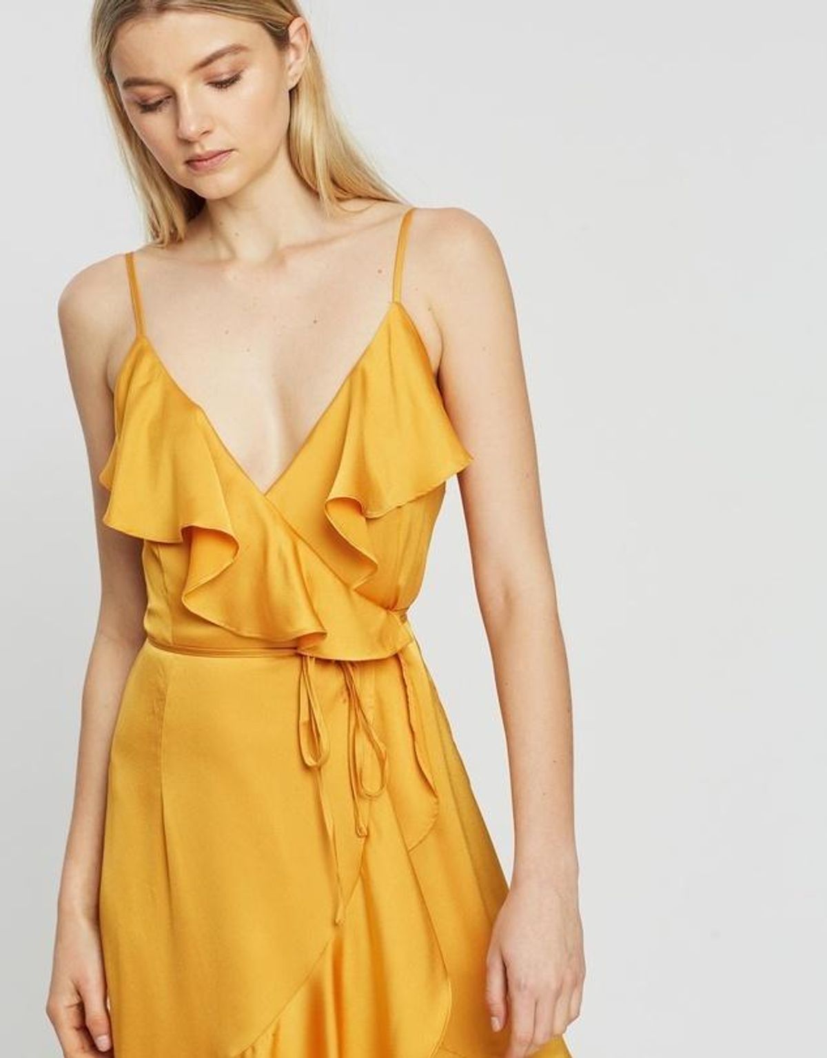 Shona Joy Oro Bias Frill Wrap Dress Yellow Size 10 - Image 3