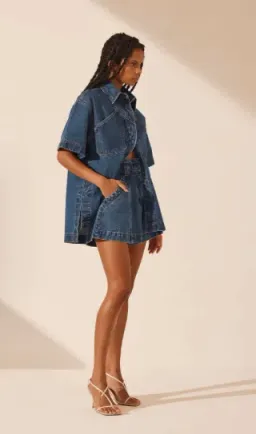 Raquel Short Sleeve Shirt and High Waisted Flared Short Set for rent on The Volte - image 2