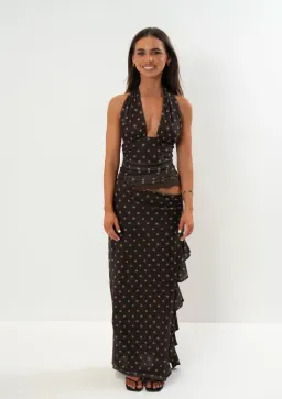 Benni Penelope Maxi Dress Espresso Chocolate Polka Dot for rent on The Volte - image 1