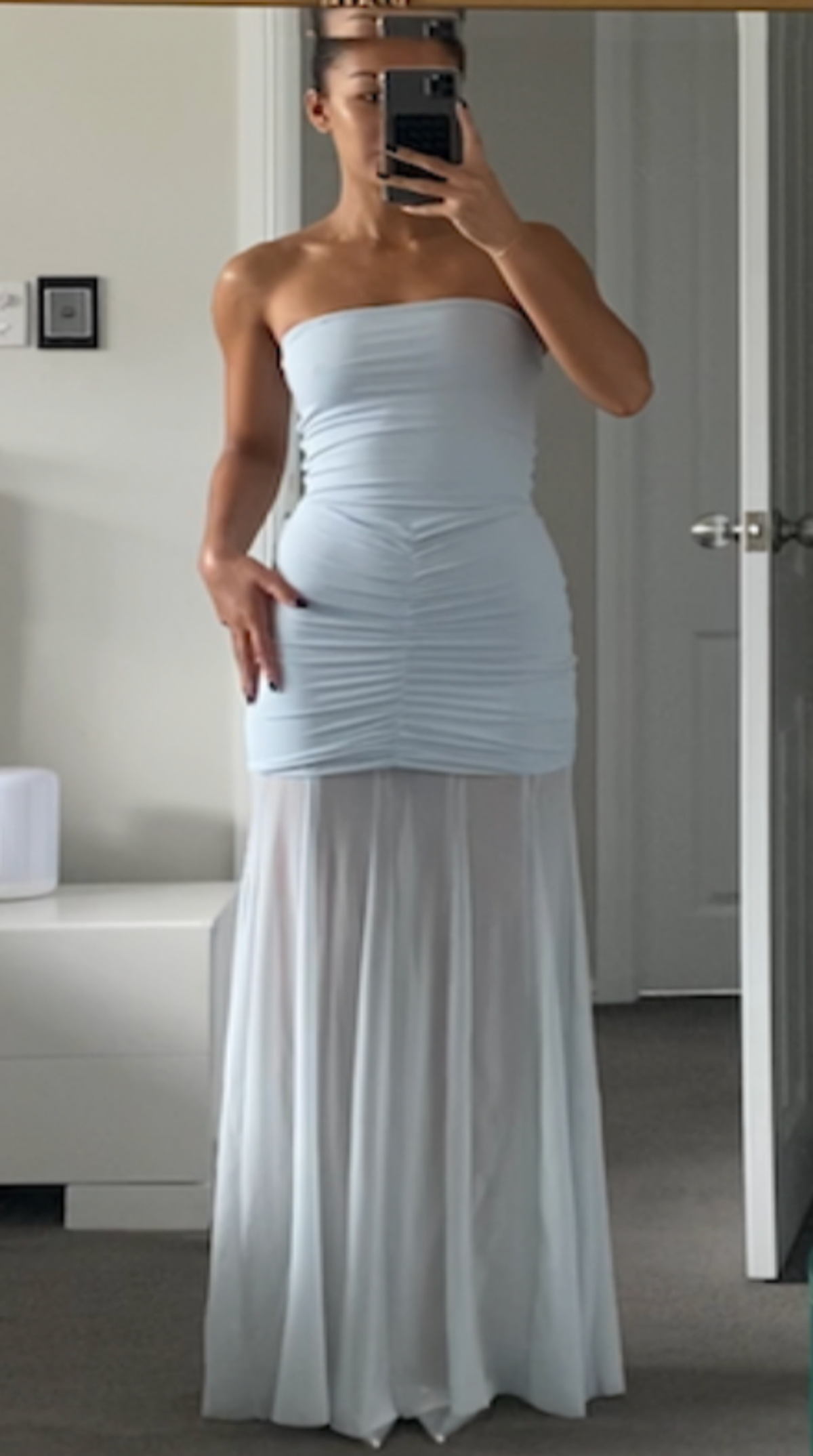 Meshki Caspian Slinky And Mesh Off Shoulder Maxi Dress - Pale Blue - Image 2