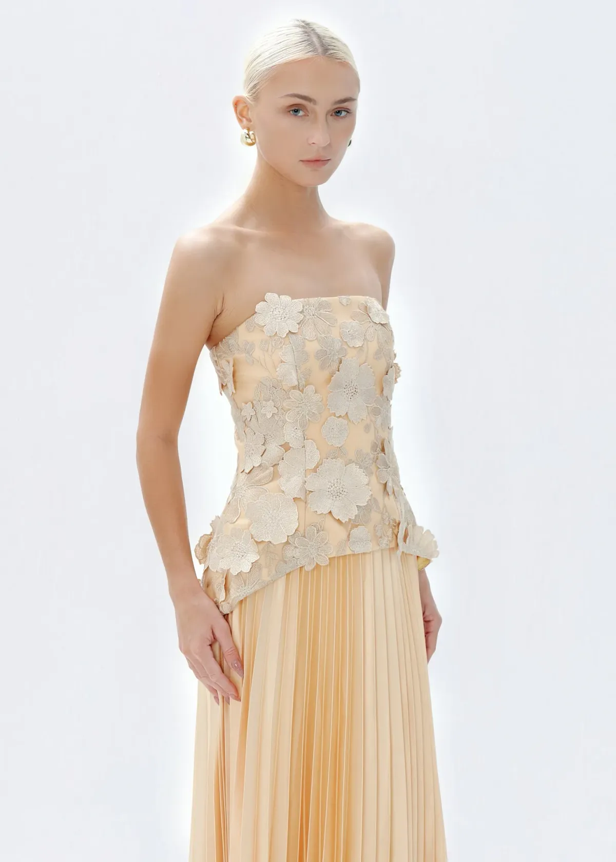 Justin Tong Cascade Pleated Gown Size 10 - Image 5