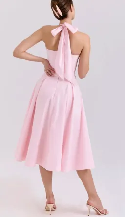 House of CB - Allen - Pink Stretch Cotton Halter Midi Sundress - Size Small, Cup A-B for rent on The Volte - image 2