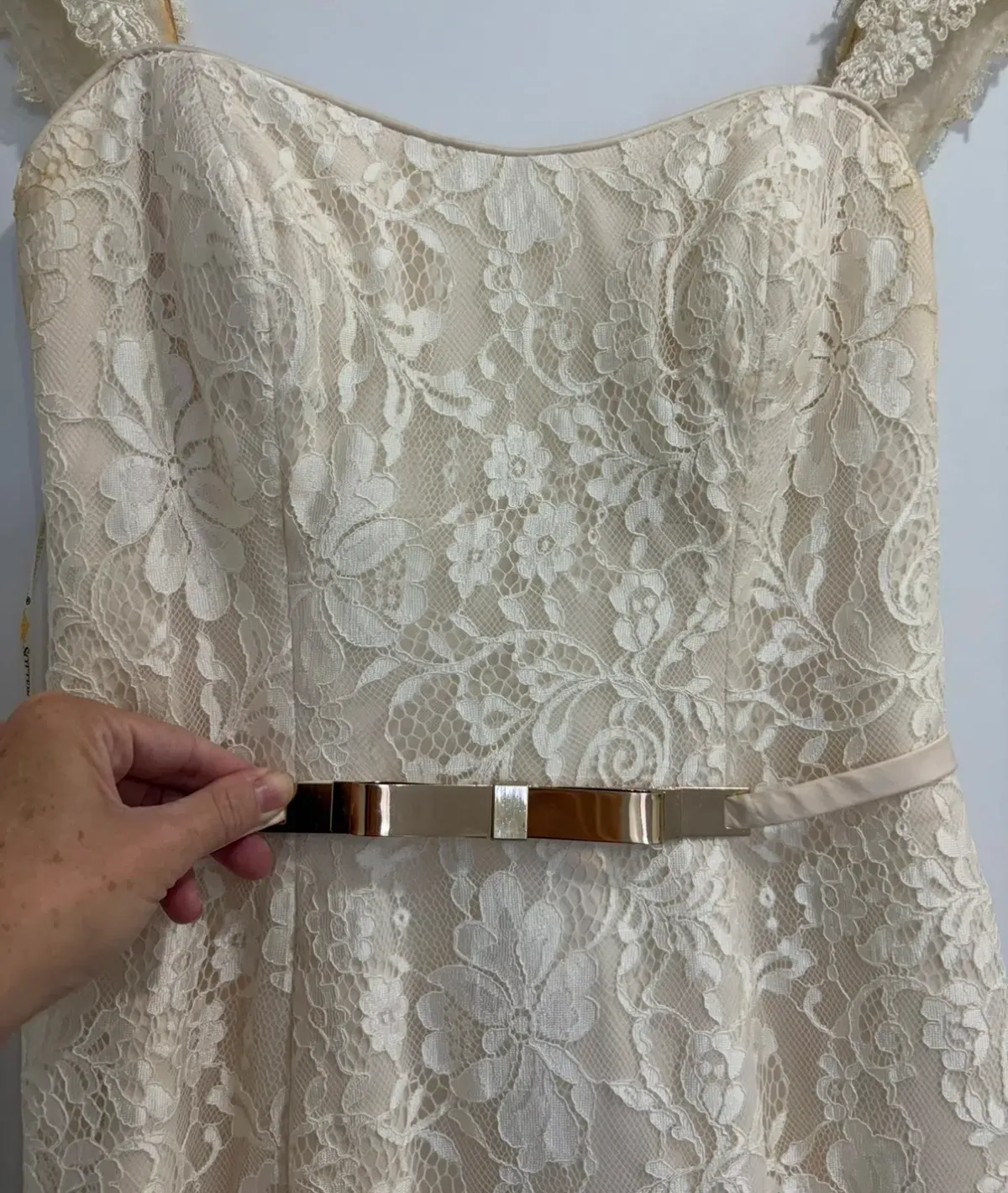 Maggie Sottero “Trinity” Wedding Dress in Champagne, Size 10 - Image 12