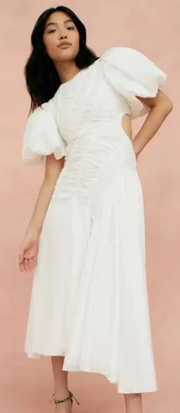 Aje Siren Drawstring Midi Dress Ivory Size 6 for rent on The Volte - image 1