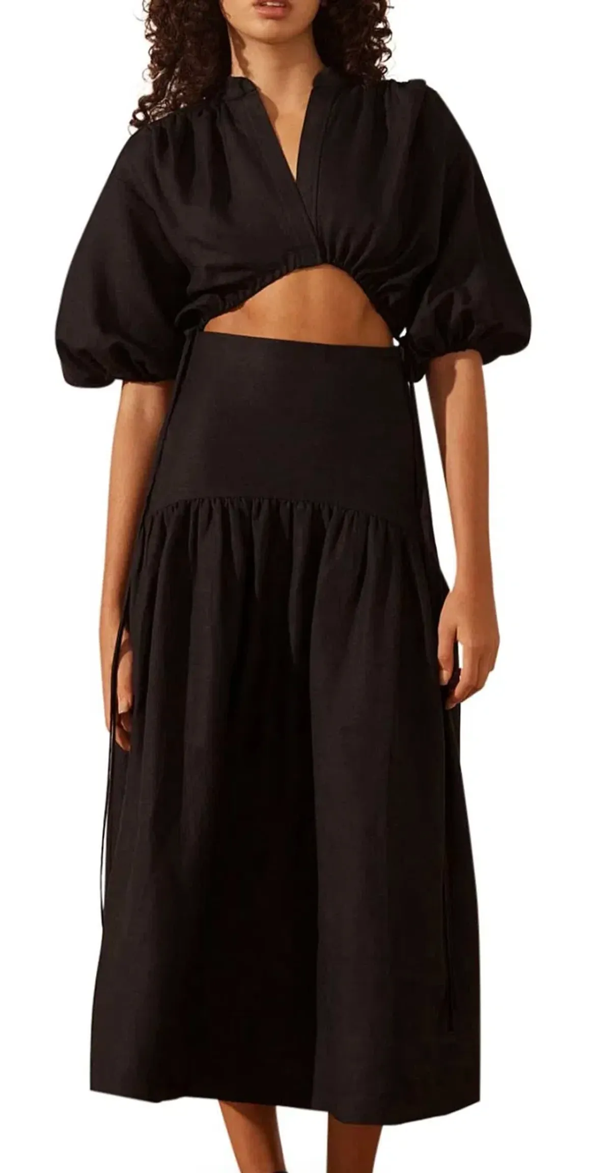 Shona Joy Mare Linen Deconstructed Midi Dress Black Size 8 - Image 1