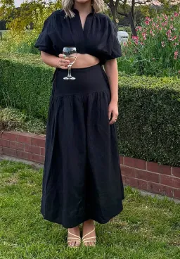 Shona Joy Mare Linen Deconstructed Midi Dress Black Size 8 for rent on The Volte - image 3