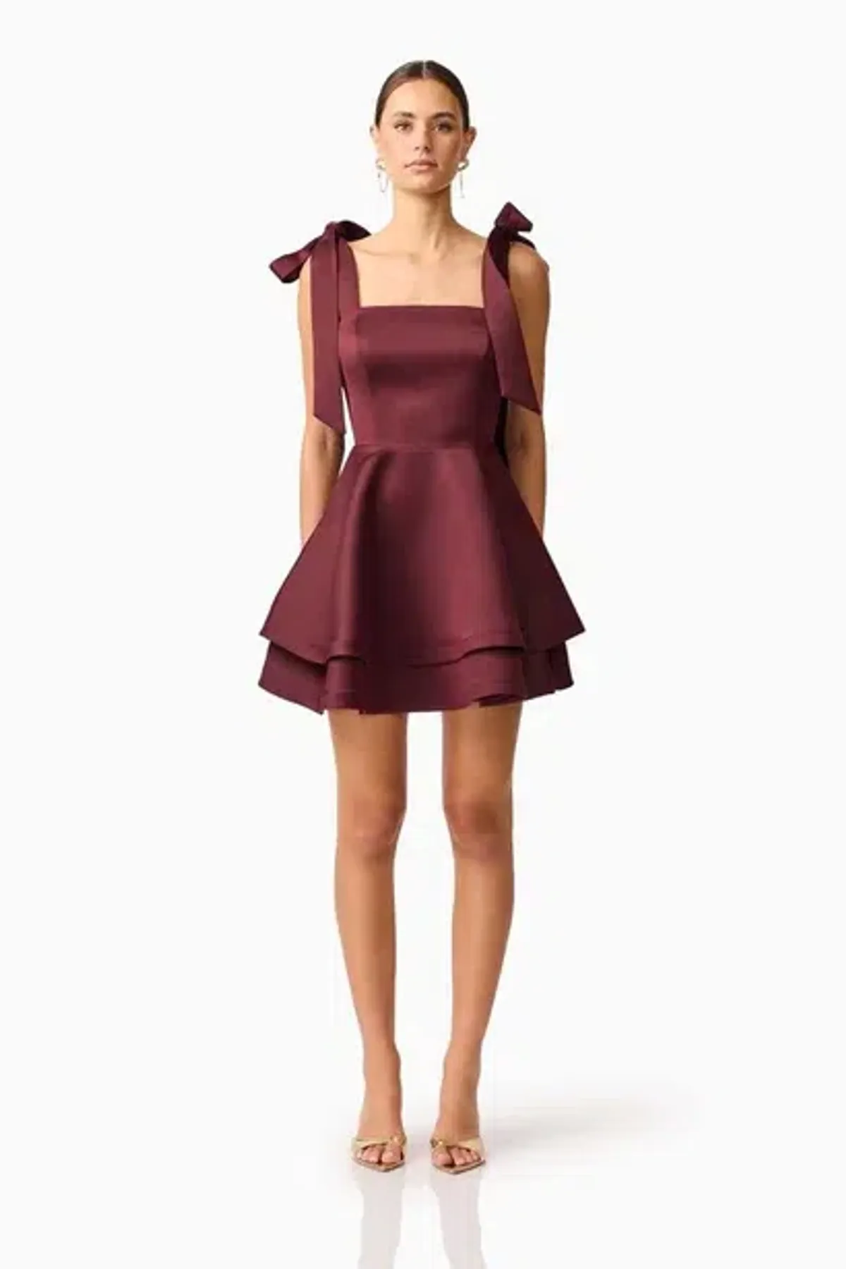 Elliatt Livia tiered mini dress burgundy size S - Image 1