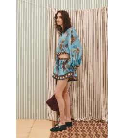 Alemais Georgie Top Size AU 6 and Short Size AU 8 Set Blue Print for rent on The Volte - image 3