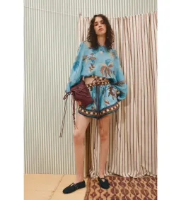 Alemais Georgie Top Size AU 6 and Short Size AU 8 Set Blue Print for rent on The Volte - image 1