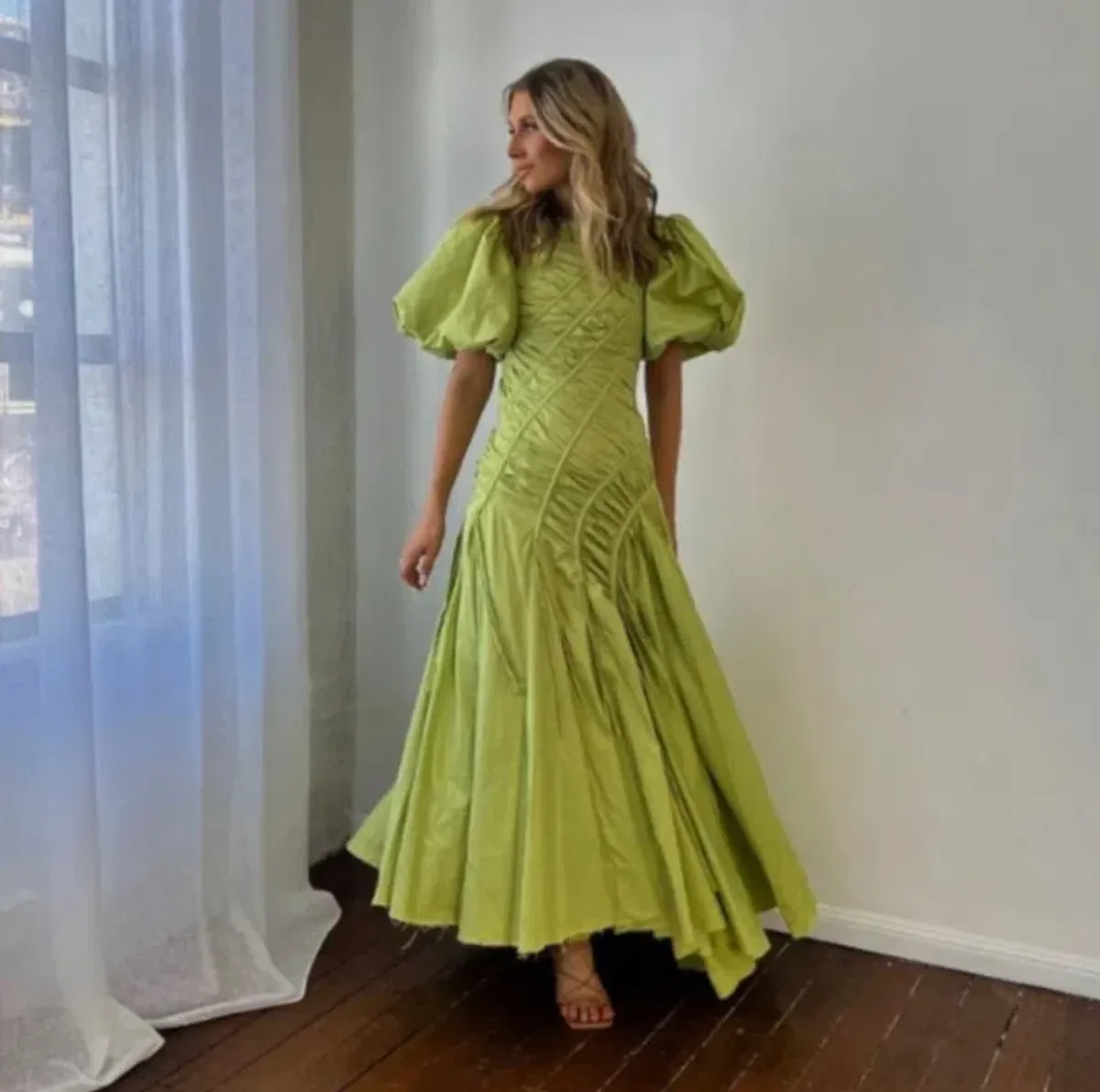 Aje Siren Drawstring Midi Dress Green Size 6 - Image 2