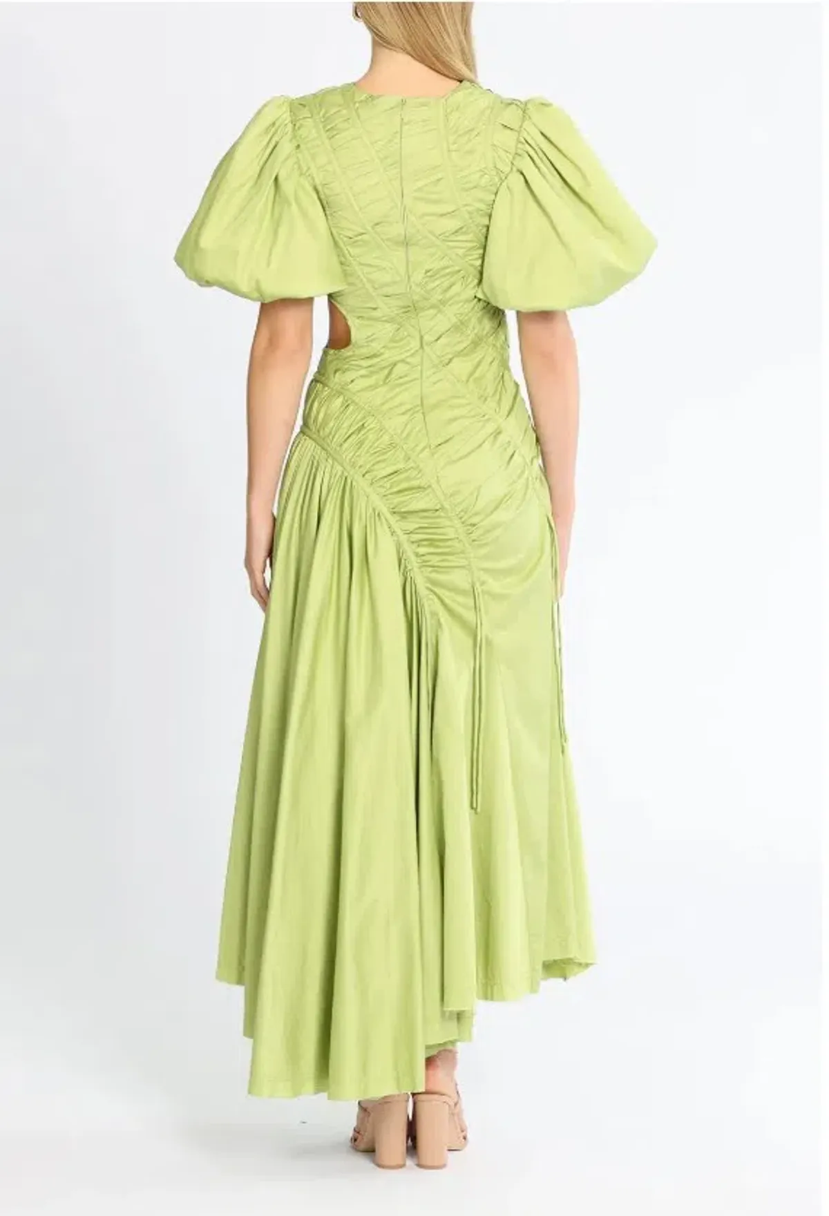 Aje Siren Drawstring Midi Dress Green Size 6 - Image 5