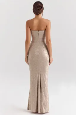 House of CB Persephone Pale Gold Chiffon Mesh Strapless Corset Maxi Dress Size M/AU 10 Bigger Cup for rent on The Volte - image 3