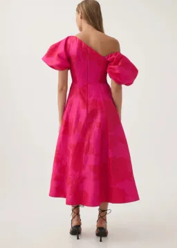 Aje Arista Tulip Sleeve Midi Dress Florescent Rose Pink Size 12 for rent on The Volte - image 3