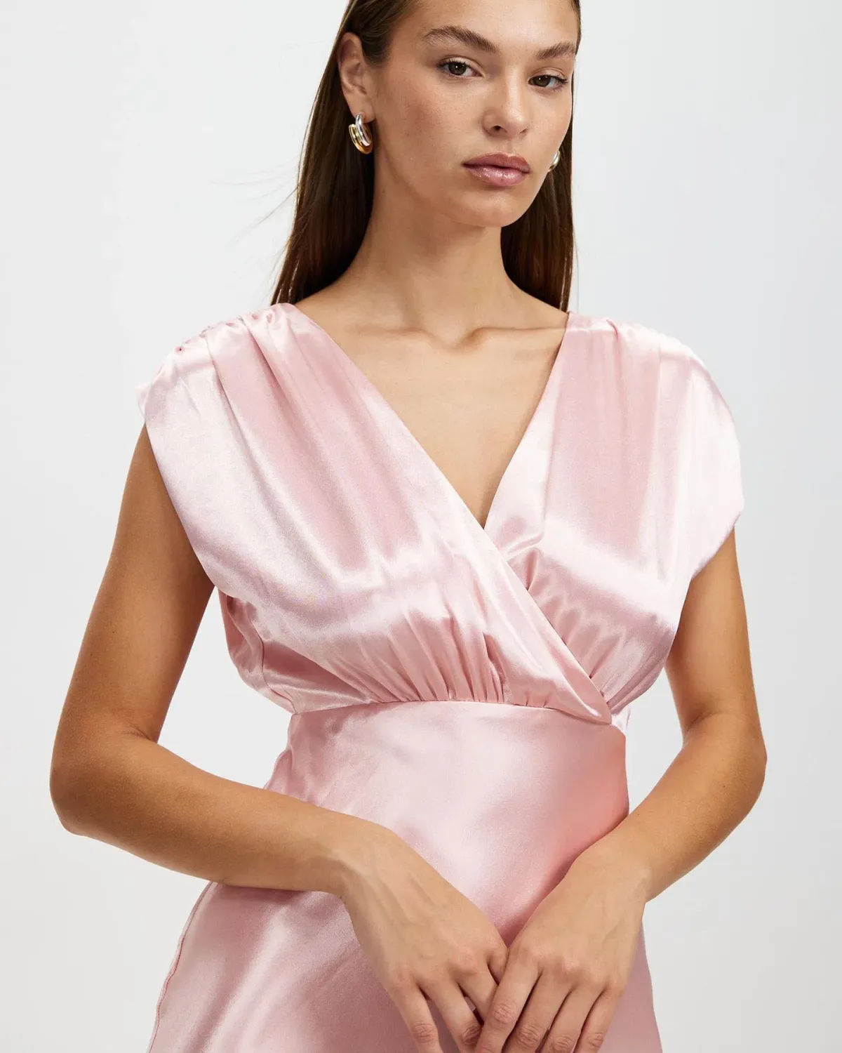 Pink Satin Cross Over Gather Dress THIRD FORM - Image 3