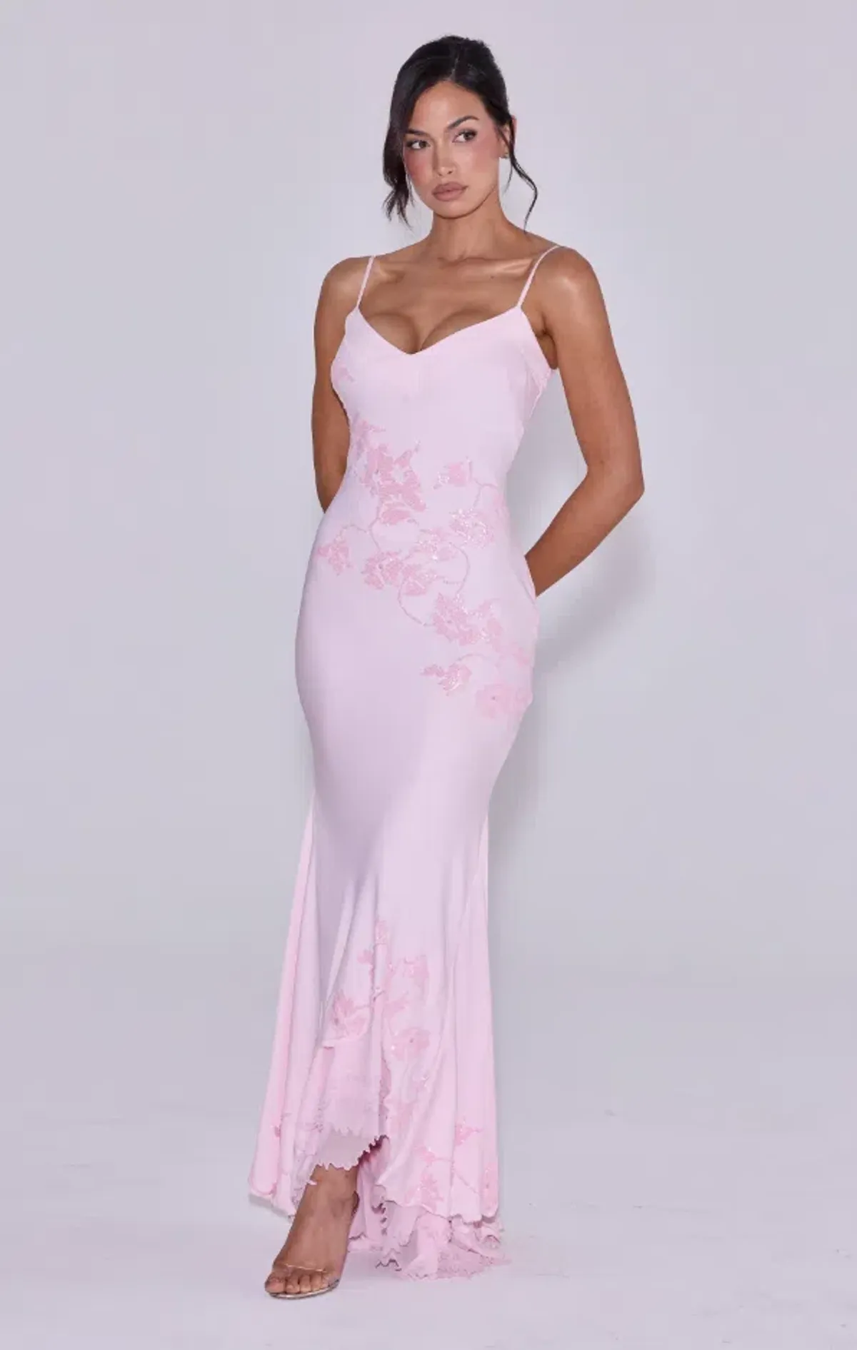 House of CB  Anastelle pink hand beaded embellished satin maxi dress Size M - Image 1