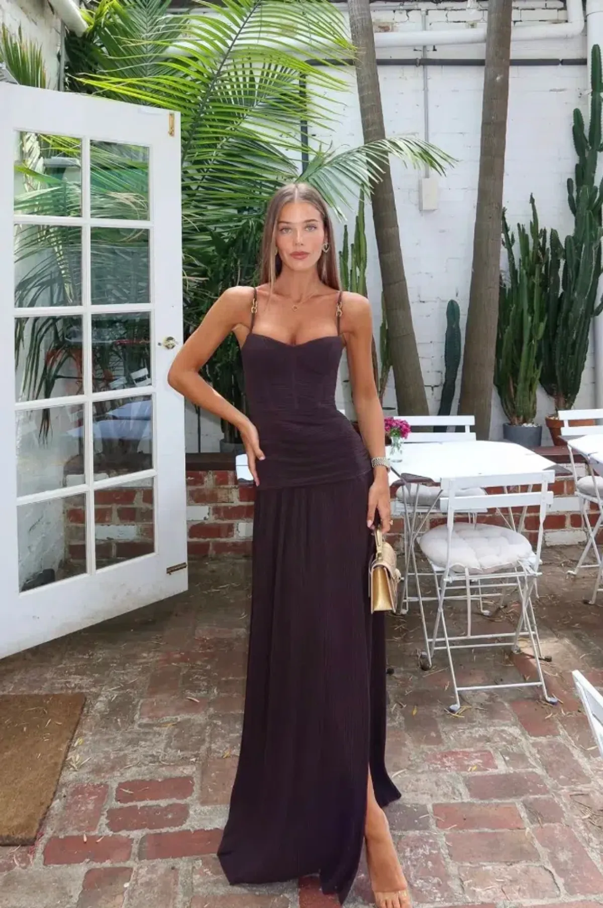 DOUBLE TIME PLEAT DRESS | DARK CHOCOLATE - SIZE 12 - Image 1