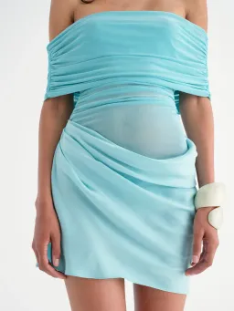 Benni Nico off shoulder mini dress in aqua size 8 for rent on The Volte - image 2