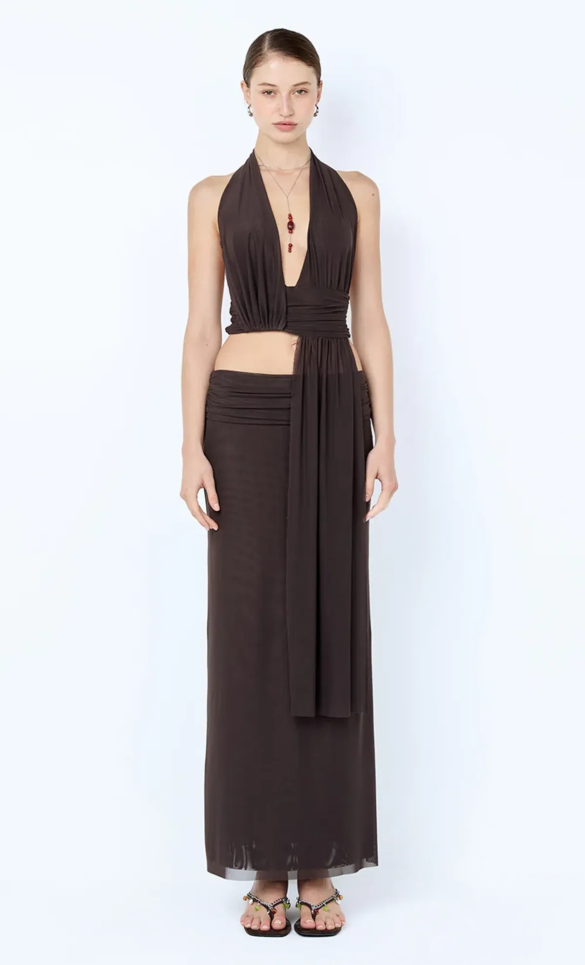 Bec and Bridge Brown Eva Drape Skirt and Top Set - Image 1