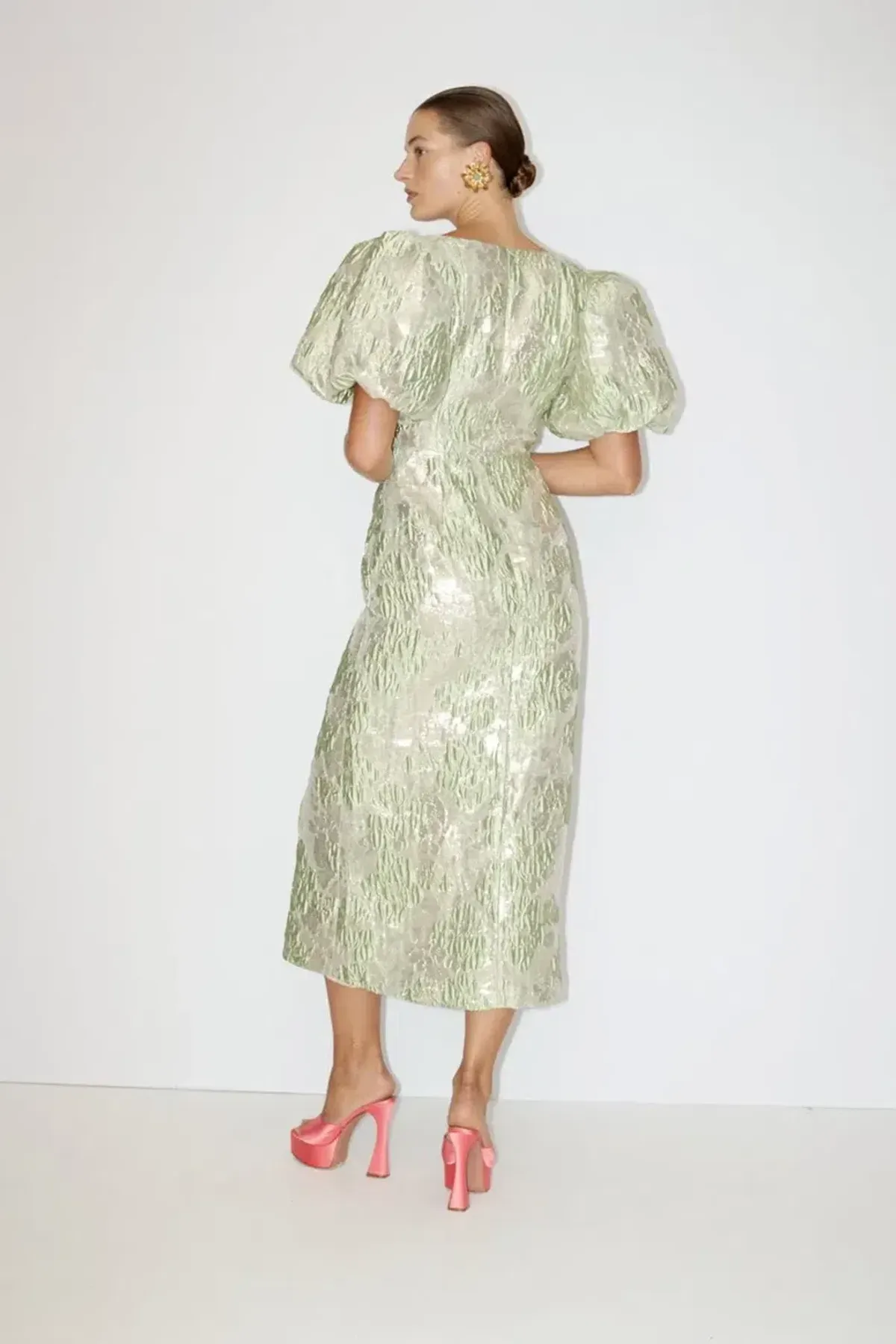  ALEMAIS Mira Puff Sleeve Midi Dress Size 12 - Image 2