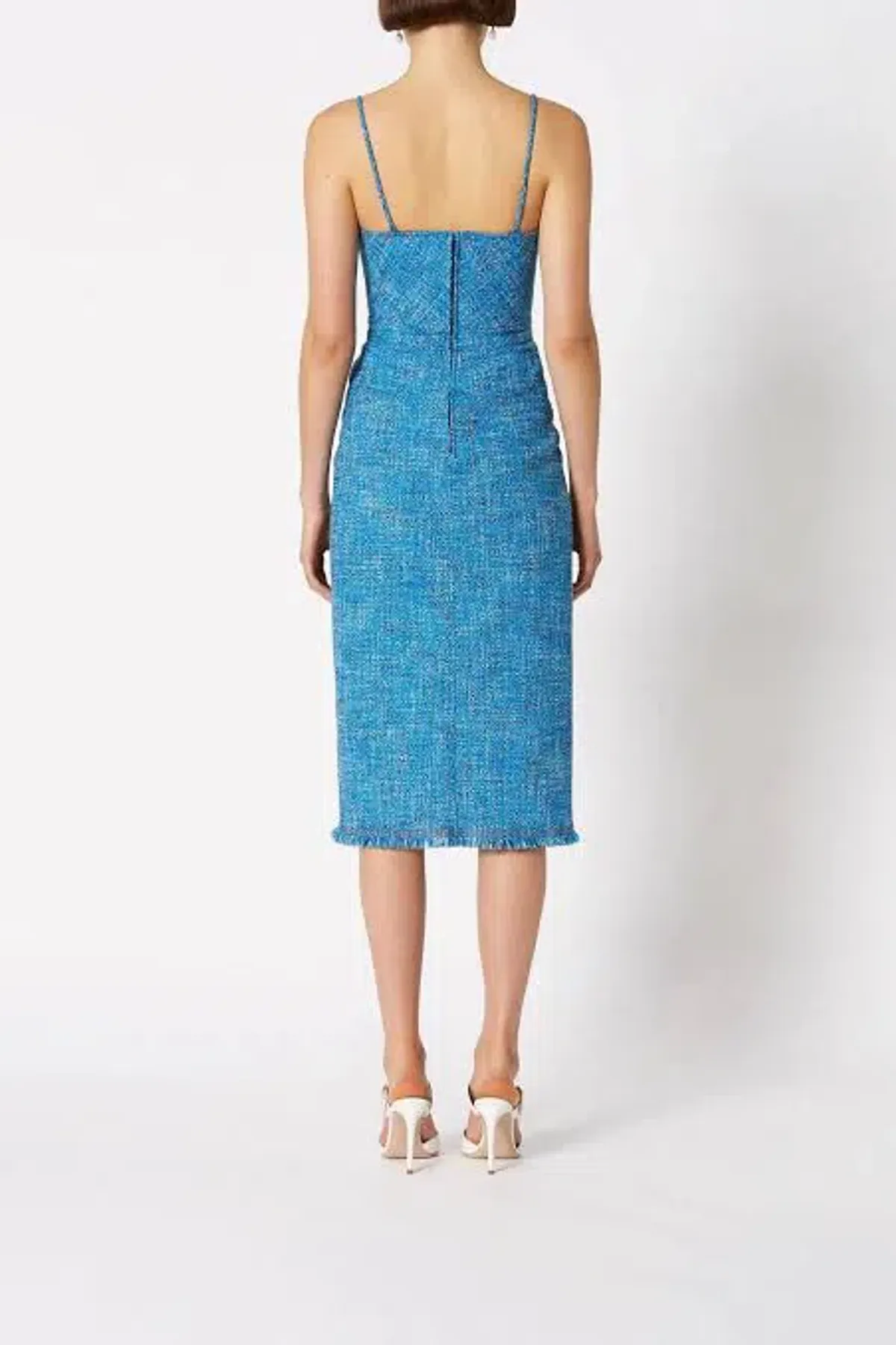 Scanlan Theodore Tweed Midi Dress In Blue | Size AU 8 - Image 2