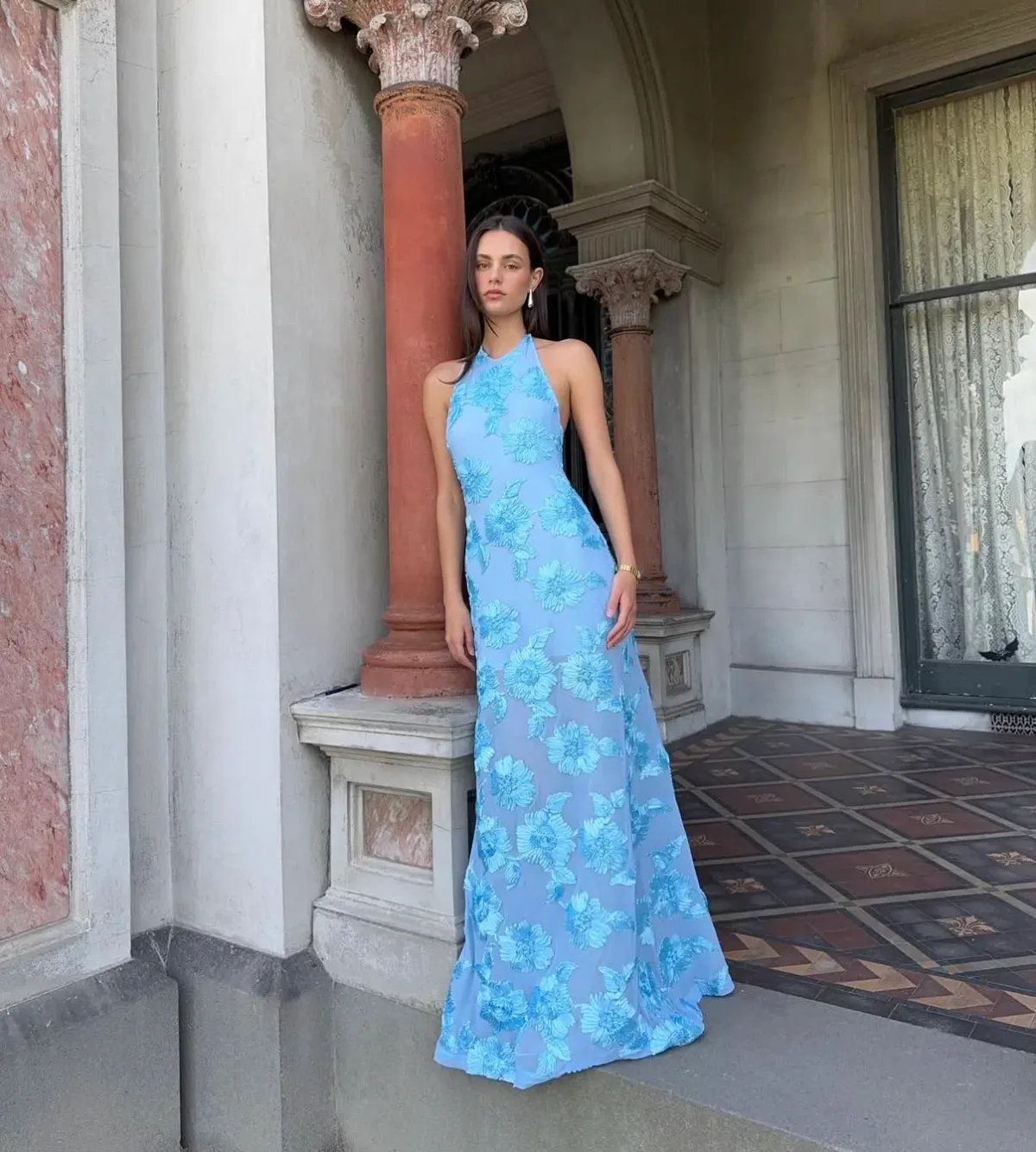 With Harper Lu Embellished Backless Maxi Dress Baby Blue Size Small - Image 3