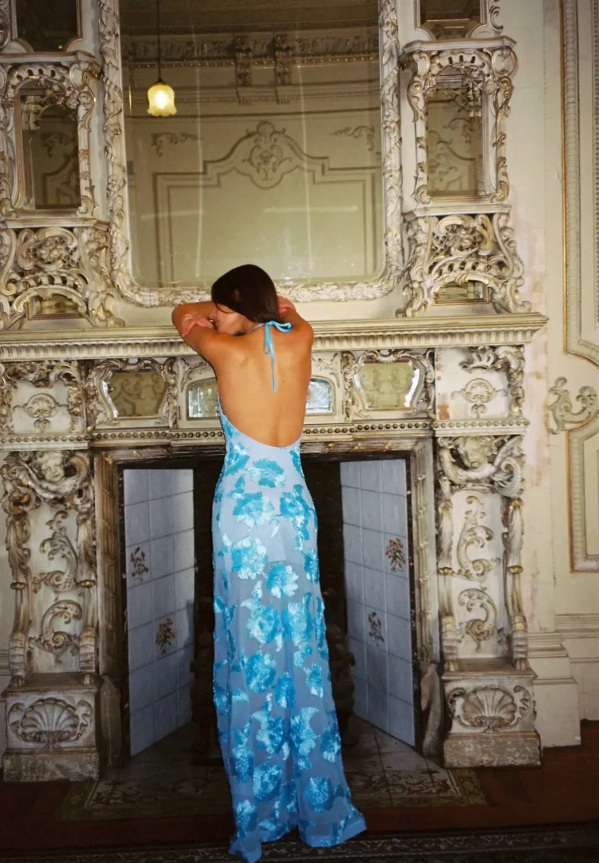 With Harper Lu Embellished Backless Maxi Dress Baby Blue Size Small - Image 4