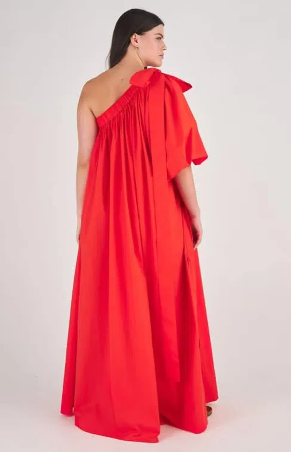 Oroton One Shoulder Bow Maxi Dress True Red 16 - Image 4