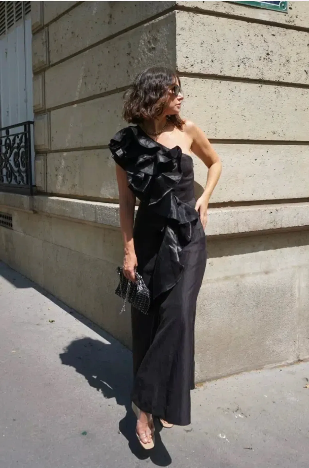 ADELIA RUFFLE MIDI DRESS | BLACK - Image 3