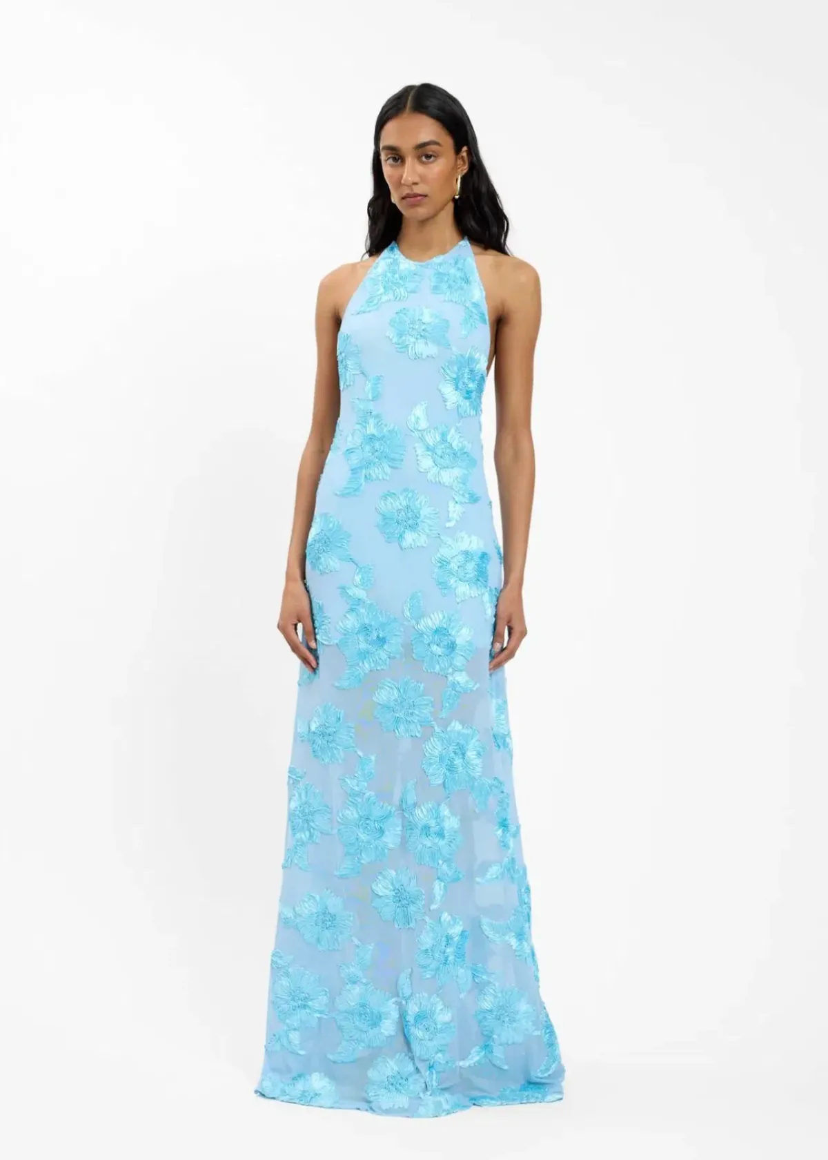 With Harper Lu Embellished Backless Maxi Dress in Blue Size M - Image 1