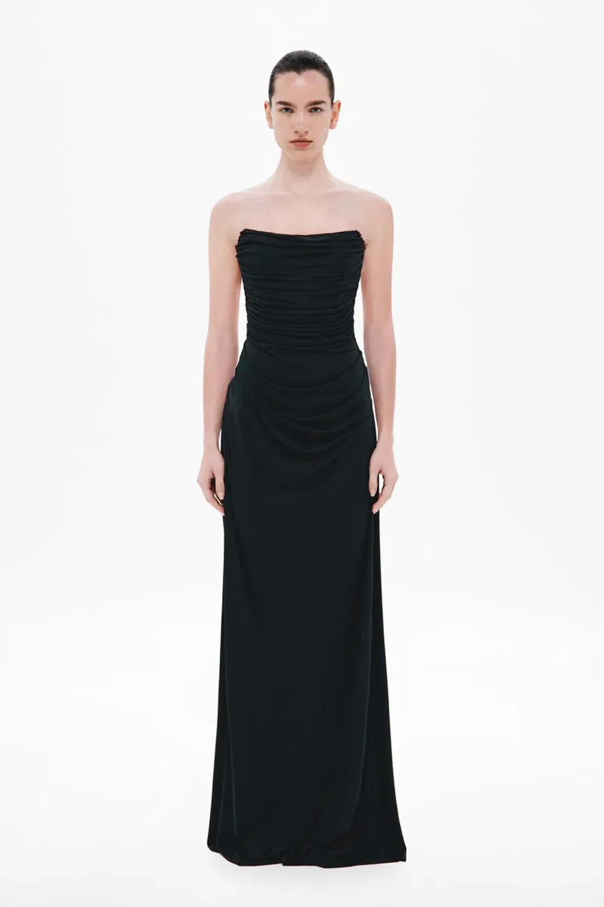 MISHA The Dry Jersey Draped Midi Dress – Black 12 - Image 3