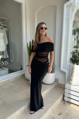 Benni Nico off shoulder maxi dress in black size 8 for rent on The Volte - image 1