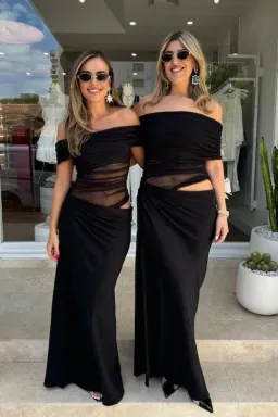 Benni Nico off shoulder maxi dress in black size 8 for rent on The Volte - image 3