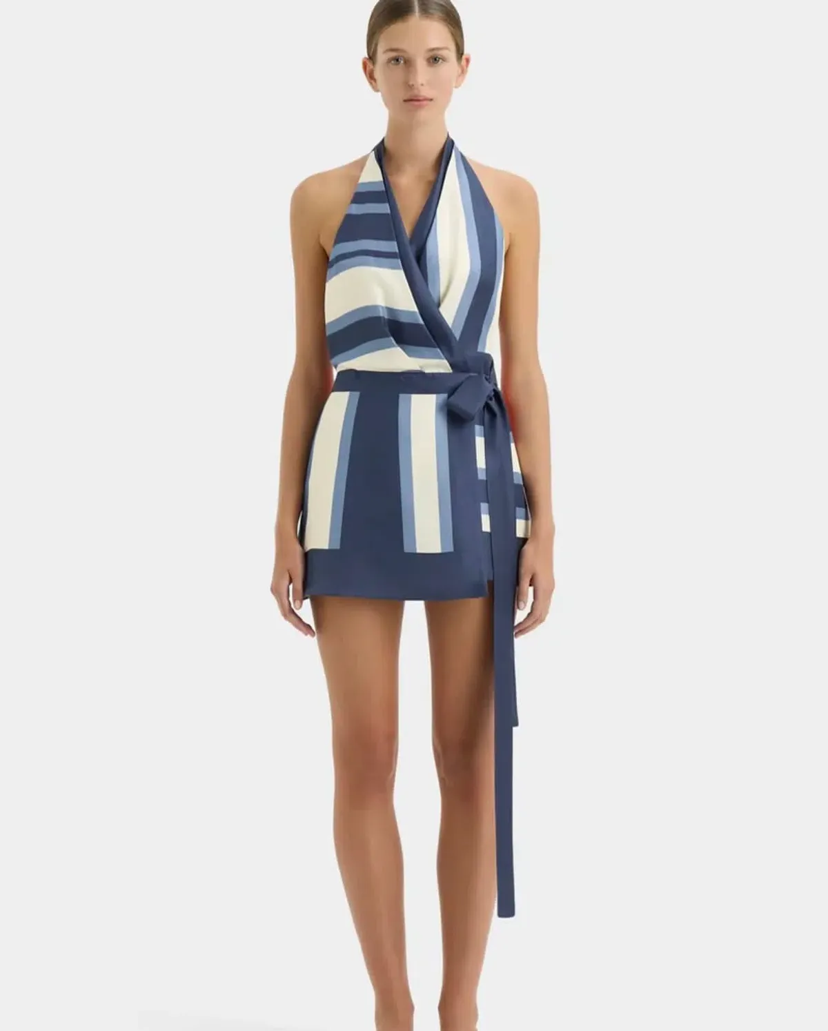 SIR the Label dazed wrap halter mini dress in studio print size 10 - Image 3