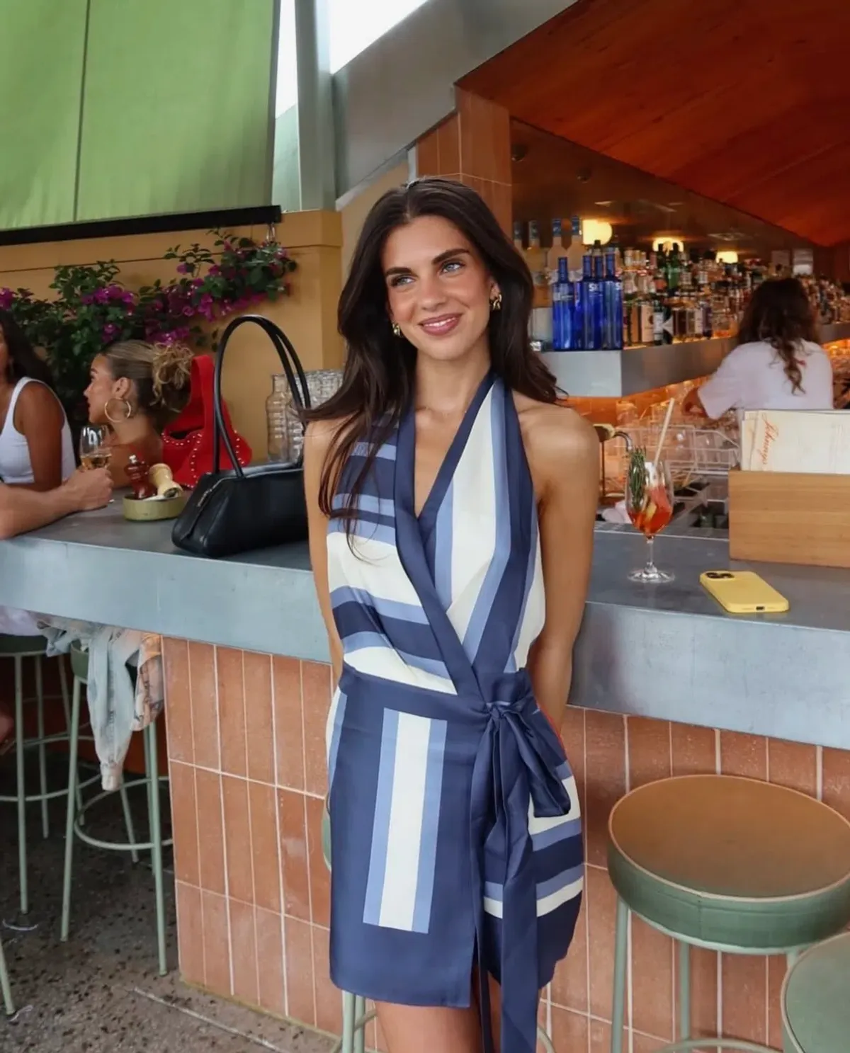 SIR the Label dazed wrap halter mini dress in studio print size 10 - Image 7