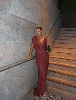 Bec and bridge leia drape gown rust burgundy size 8 for rent on The Volte - image 1