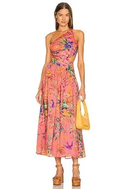 Zimmerman Tropicana asymmetrical dress in pink floral size 1 for rent on The Volte - image 1